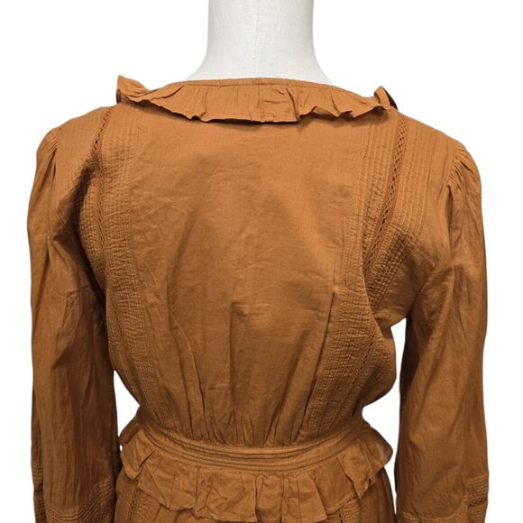 NWT Scotch & Soda Ruffled Frilled Cotton Shirt Dress Brown Size Small Prairie - Picture 10 of 10